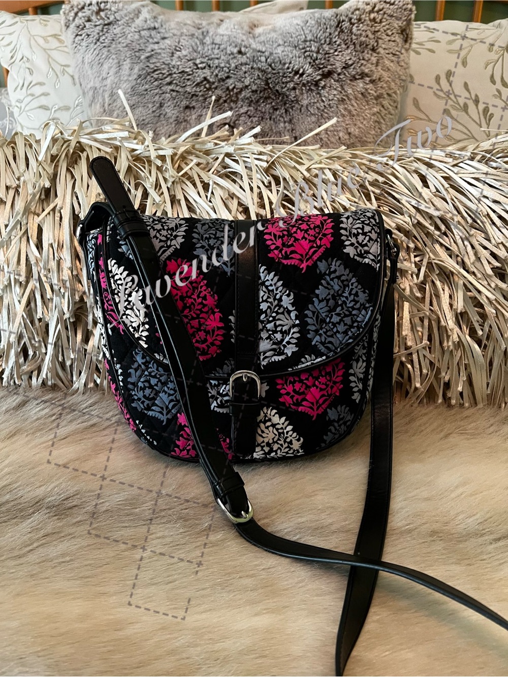 VERA BRADLEY Northern Lights 2016 Slim Saddle Crossbody Shoulder Bag Purse Black